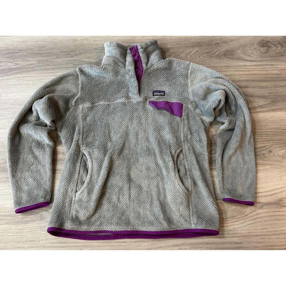Patagonia Womens Re-Tool Snap-T Polartec Fleece Pullover Jacket M Grey Purple